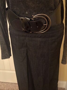 Wide Patent Leather Waist Belt with Double Ring Buckle - Black